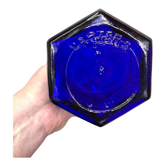 Carters Cathedral Cobalt Blue Embossed Glass Bottle Hexagon Quart Gothic Design - Picture 5 of 7